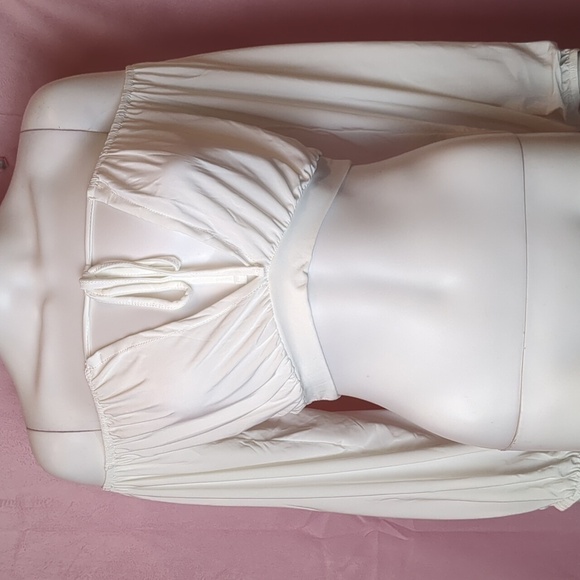 Femme Luxe White Long Sleeve Tie Neck Cropped Peasant Blouse size 8 - Picture 1 of 6